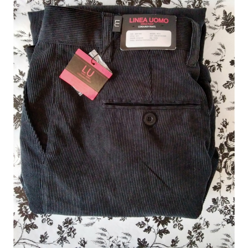 Linea Uomo  Men's Corduroy Black Dress Pants Size 36X34 NWT! - Picture 3 of 3